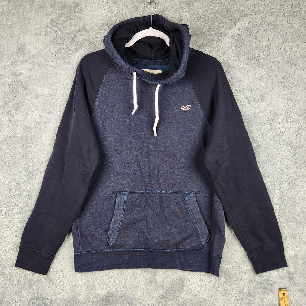 Hollister Hoodie Mens Medium Blue Fleece Pullover Kangaroo Pocket Sweatshirt